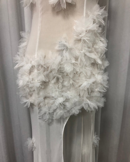 White 3D Floral Cutout Slit Maxi Dress