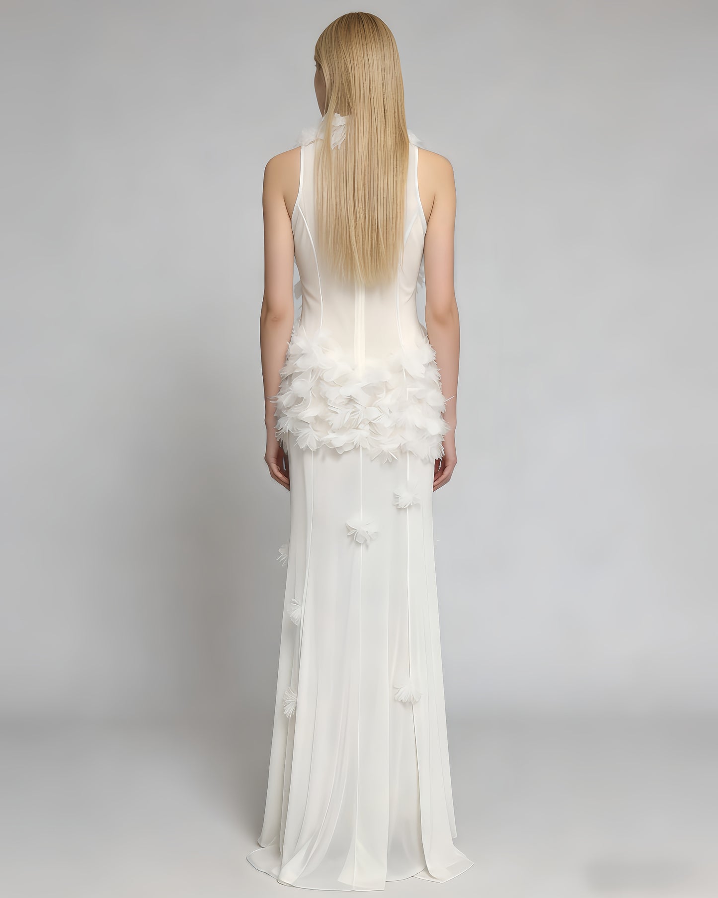 White 3D Floral Cutout Slit Maxi Dress