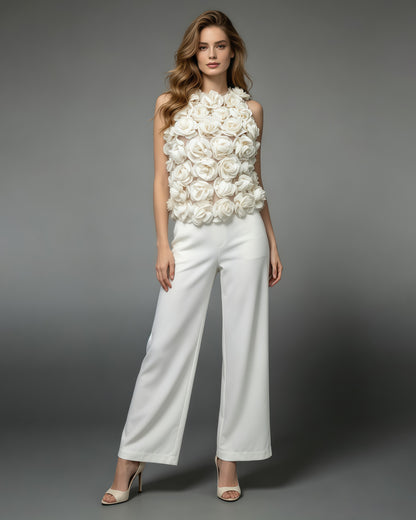 White 3D Floral Halter Neck Top