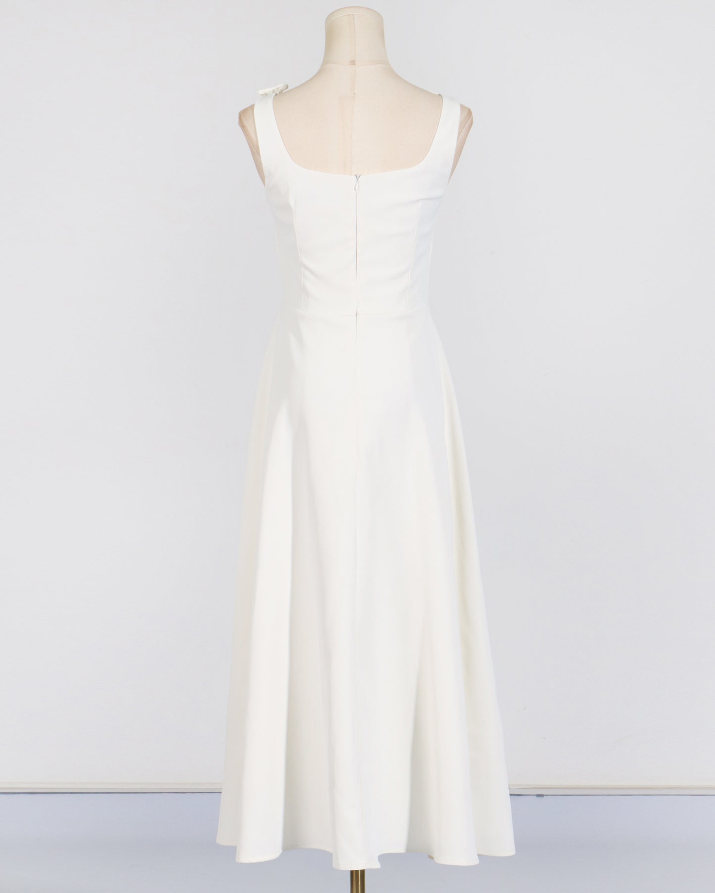 White 3D Floral Neckline Midi Dress