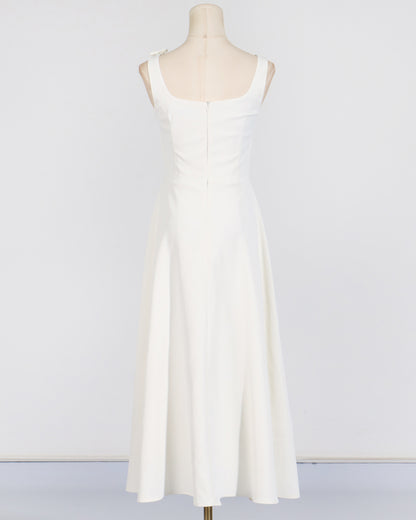 White 3D Floral Neckline Midi Dress