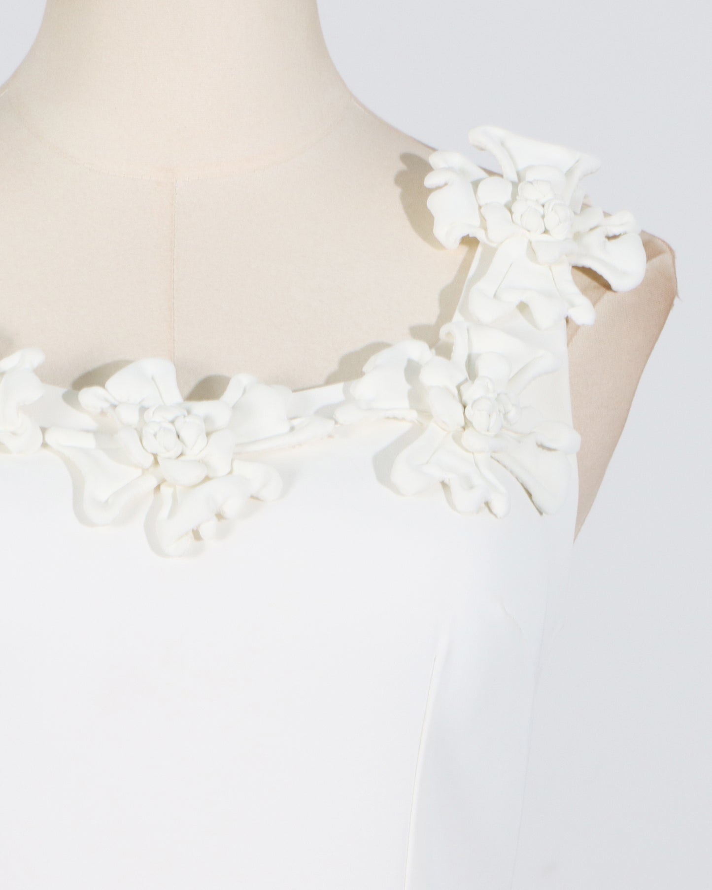 White 3D Floral Neckline Midi Dress