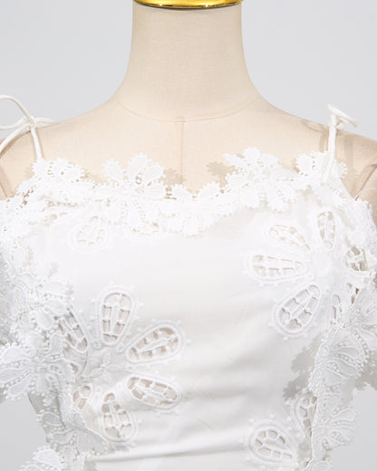 White 3D Floral Spaghetti Strap Midi Dress