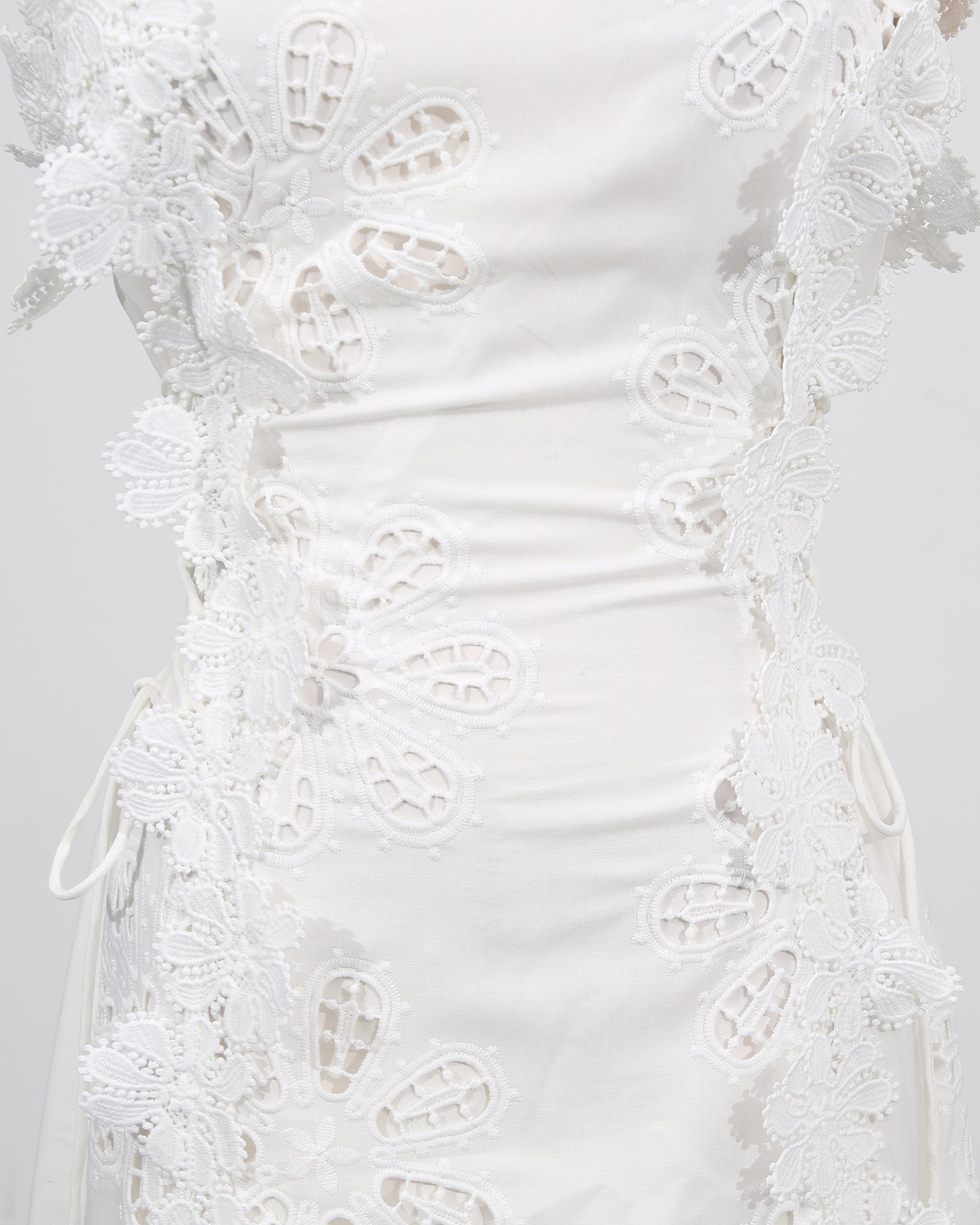 White 3D Floral Spaghetti Strap Midi Dress