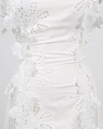 White 3D Floral Spaghetti Strap Midi Dress