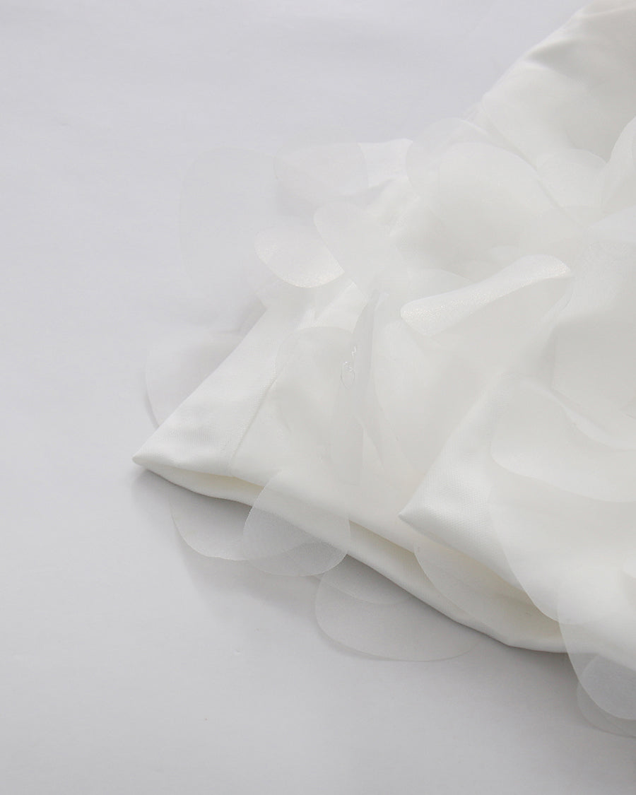 White 3D Petal Spaghetti Strap Mini Dress