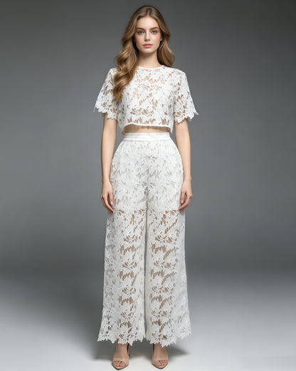 White Appliques Lace Two-Piece Set