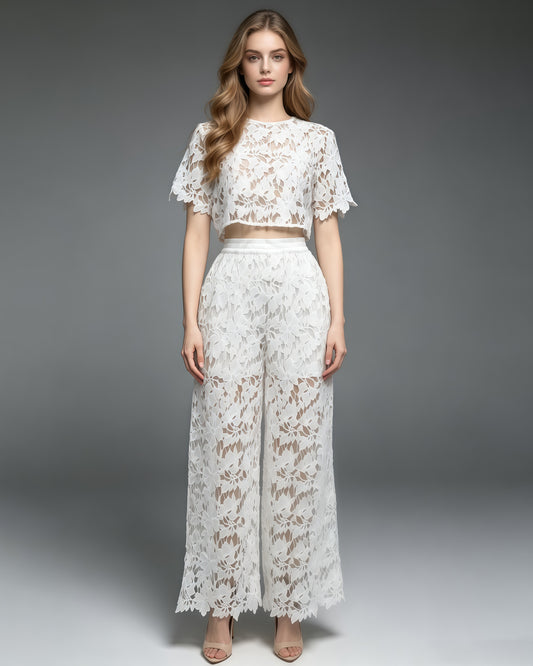 White Appliques Lace Two-Piece Set