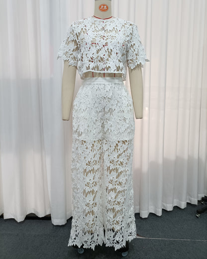 White Appliques Lace Two-Piece Set