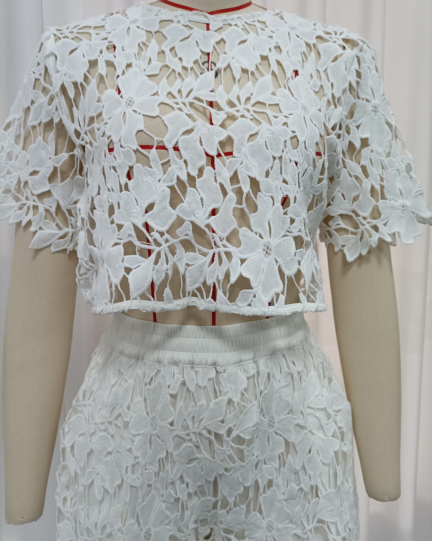 White Appliques Lace Two-Piece Set