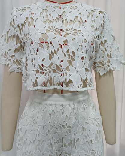 White Appliques Lace Two-Piece Set