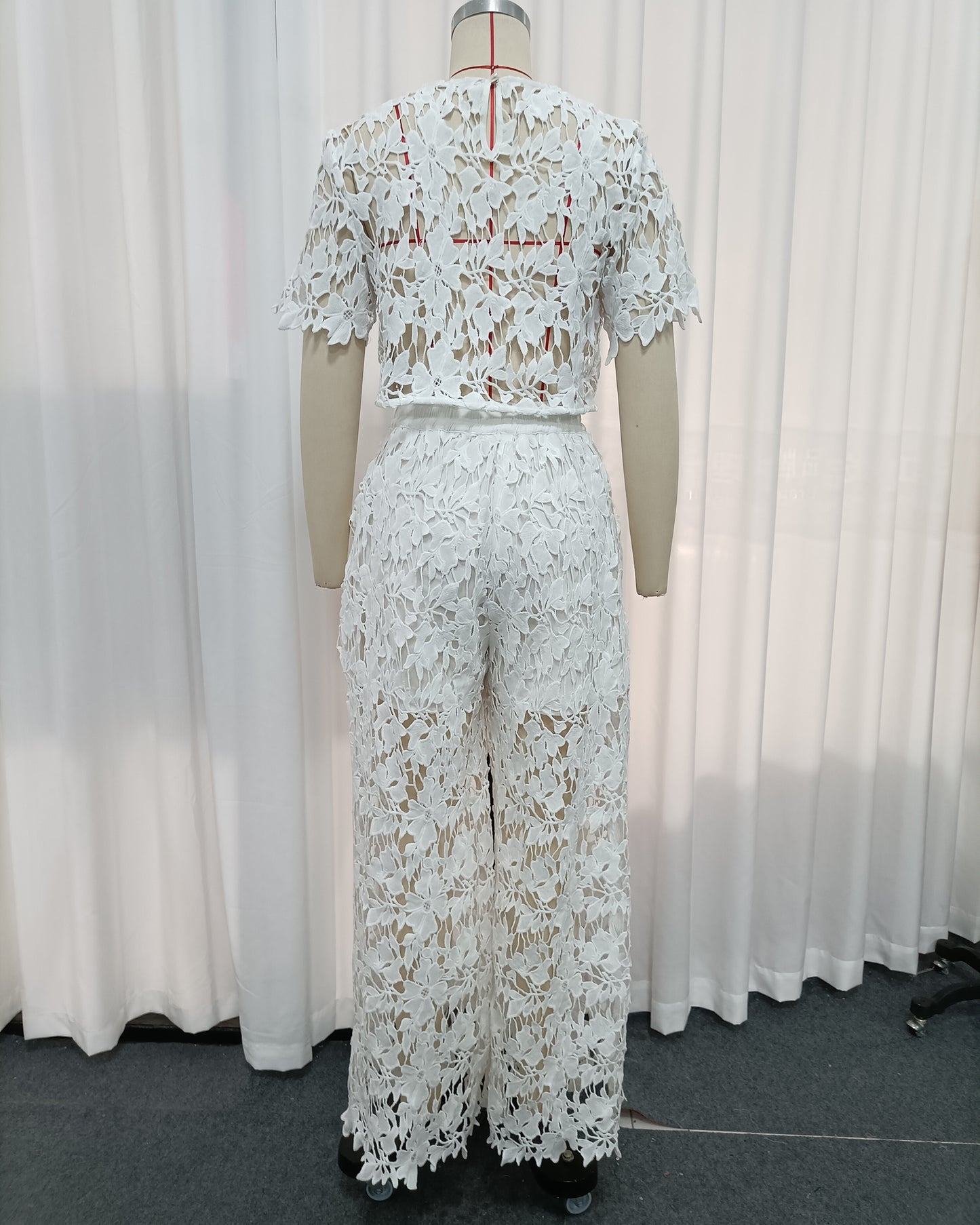 White Appliques Lace Two-Piece Set
