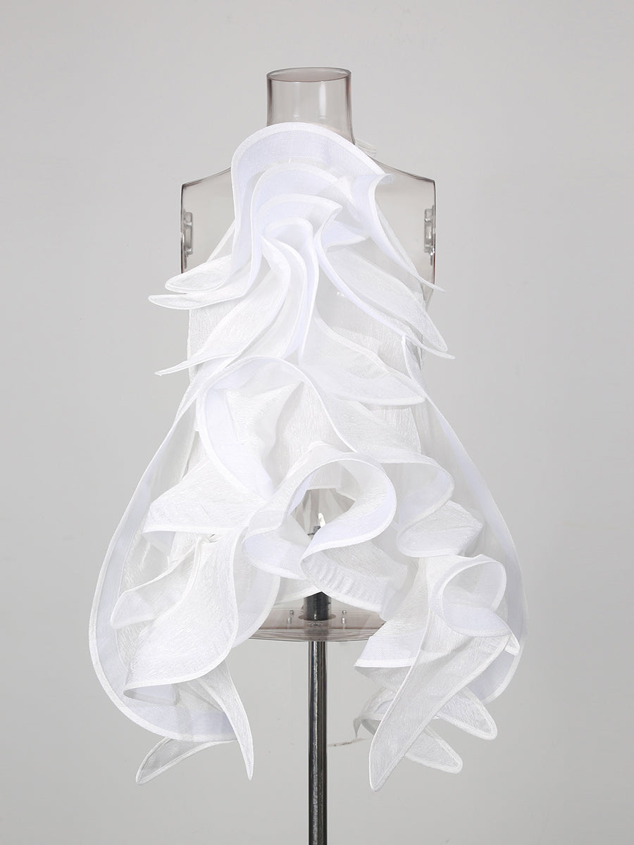 White Artistic Layered Ruffle Top