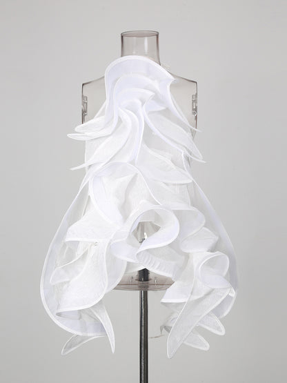 White Artistic Layered Ruffle Top