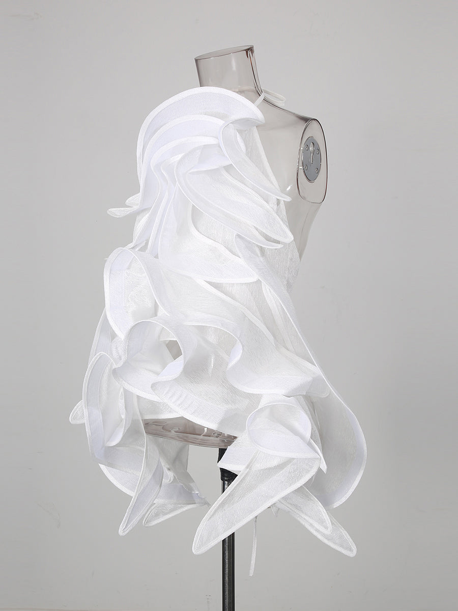 White Artistic Layered Ruffle Top