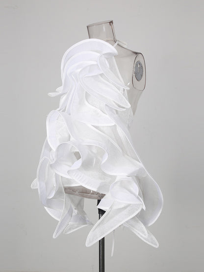 White Artistic Layered Ruffle Top