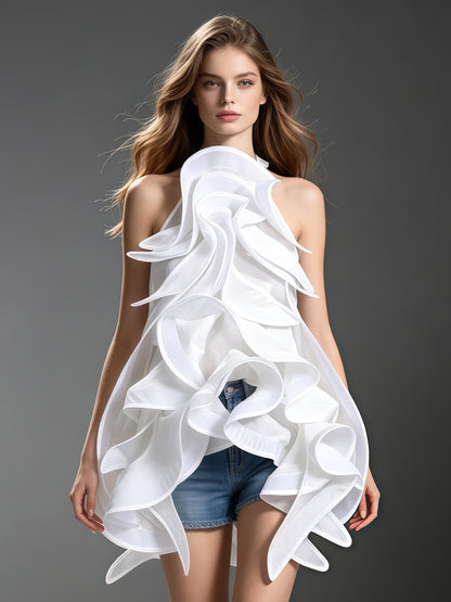 White Artistic Layered Ruffle Top