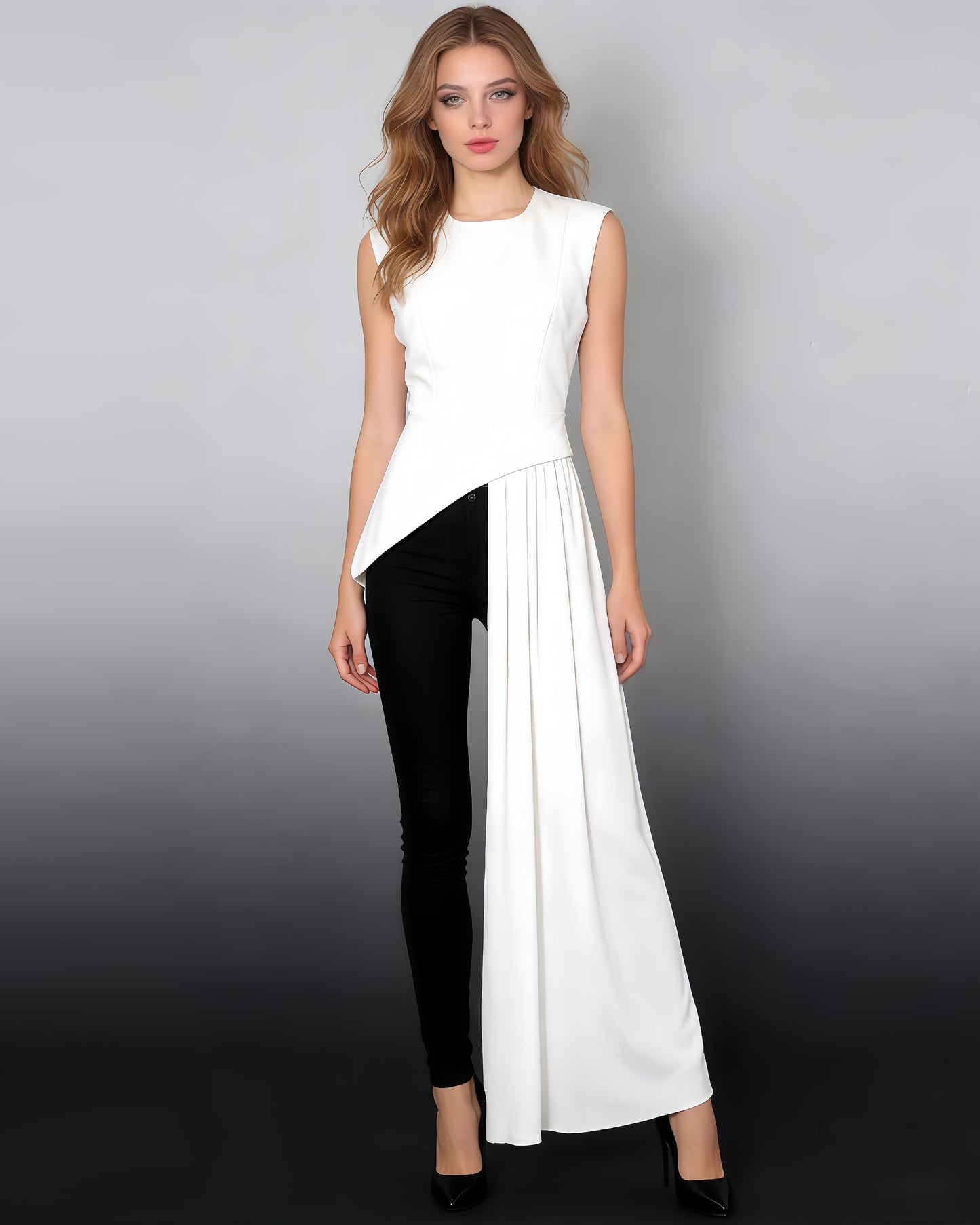 White Asymmetric Chiffon Blouse