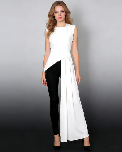 White Asymmetric Chiffon Blouse