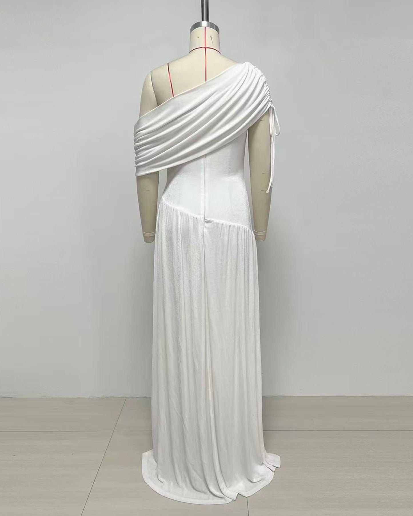 White Asymmetric Draped Maxi Dress