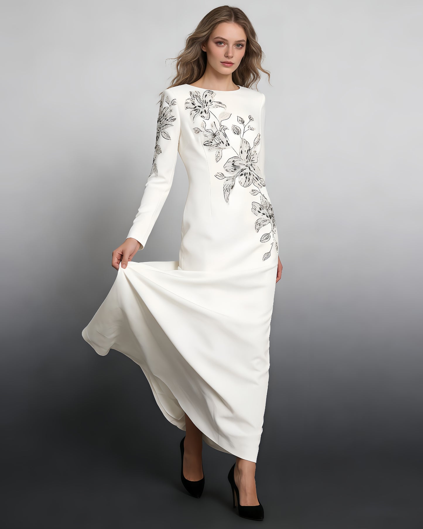 White Beaded Floral Mermaid Gown