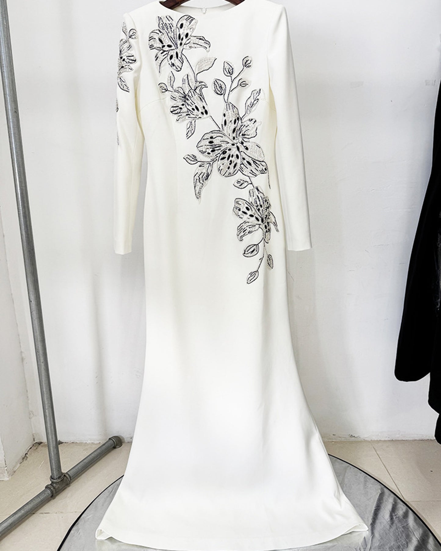 White Beaded Floral Mermaid Gown