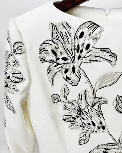 White Beaded Floral Mermaid Gown