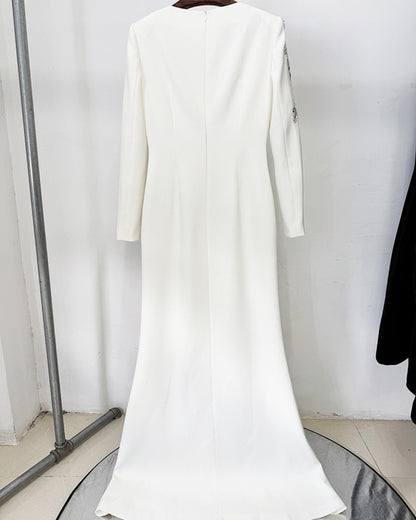 White Beaded Floral Mermaid Gown