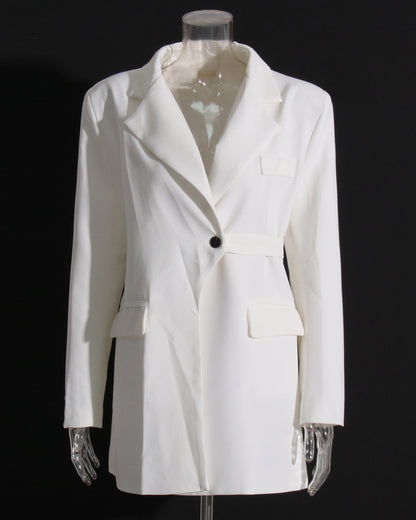 White Belted Blazer Dress