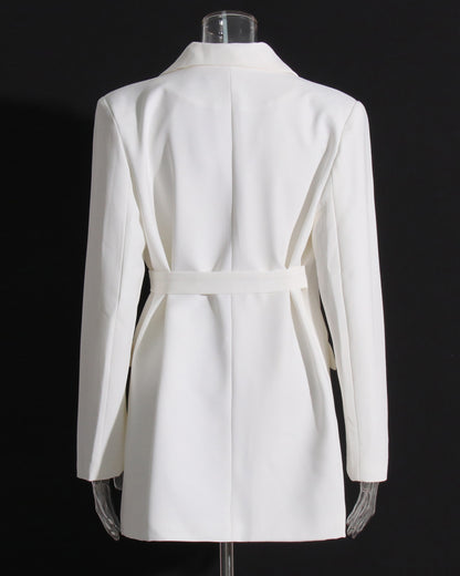 White Belted Blazer Dress