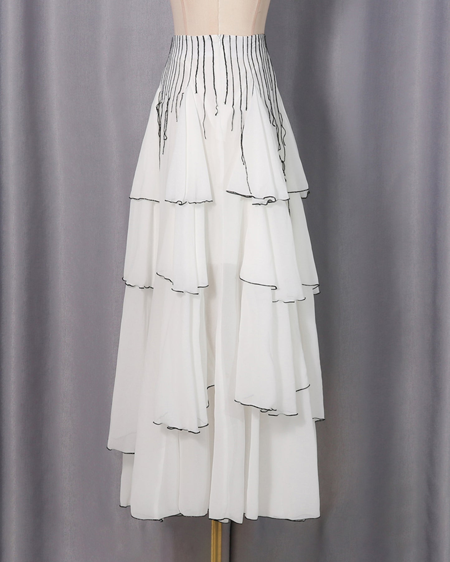 White Black Ruffle Asymmetrical Maxi Skirt