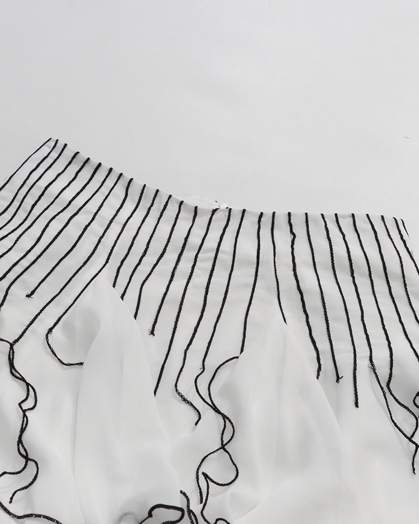 White Black Ruffle Asymmetrical Maxi Skirt