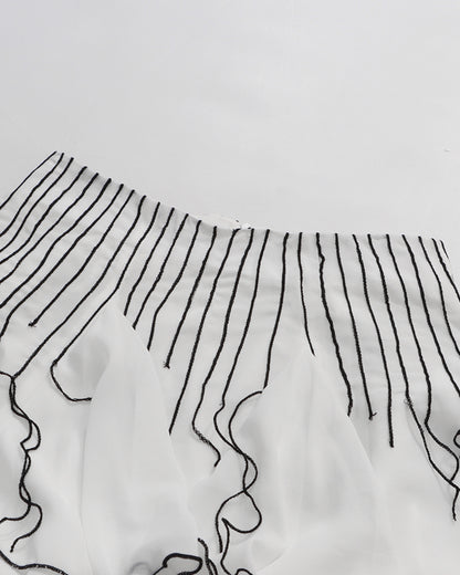 White Black Ruffle Asymmetrical Maxi Skirt