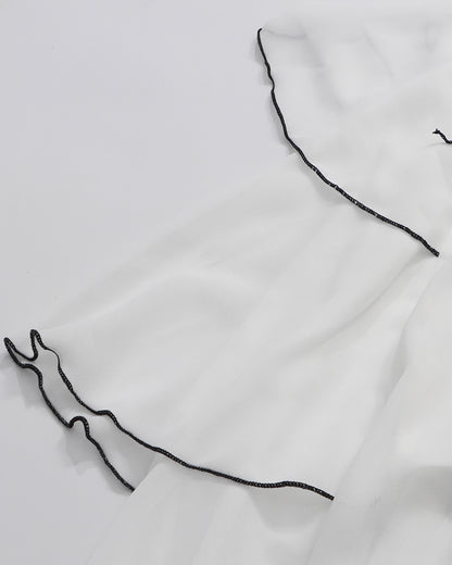 White Black Ruffle Asymmetrical Maxi Skirt