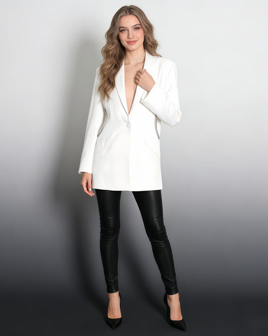 White Blazer with Crystal-Trimmed Cutout Back