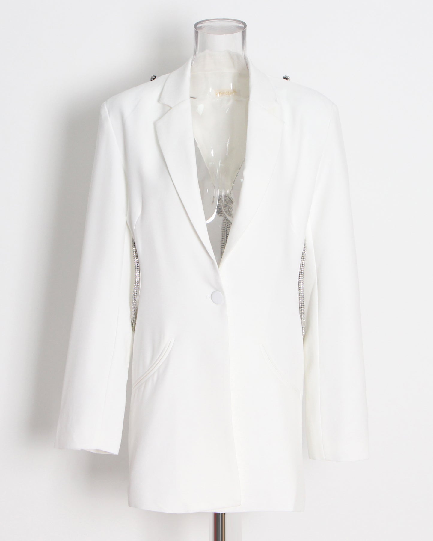 White Blazer with Crystal-Trimmed Cutout Back