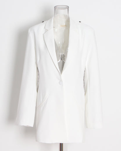 White Blazer with Crystal-Trimmed Cutout Back