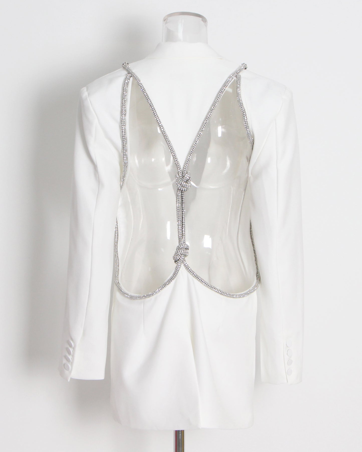 White Blazer with Crystal-Trimmed Cutout Back