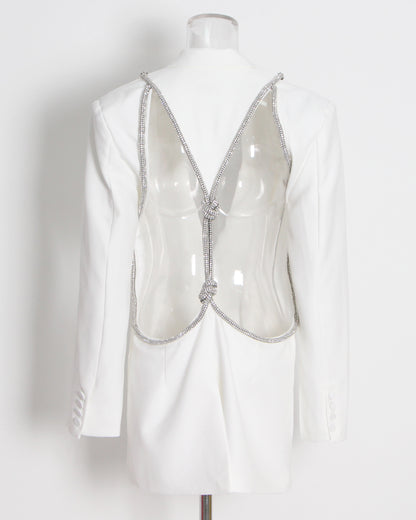 White Blazer with Crystal-Trimmed Cutout Back