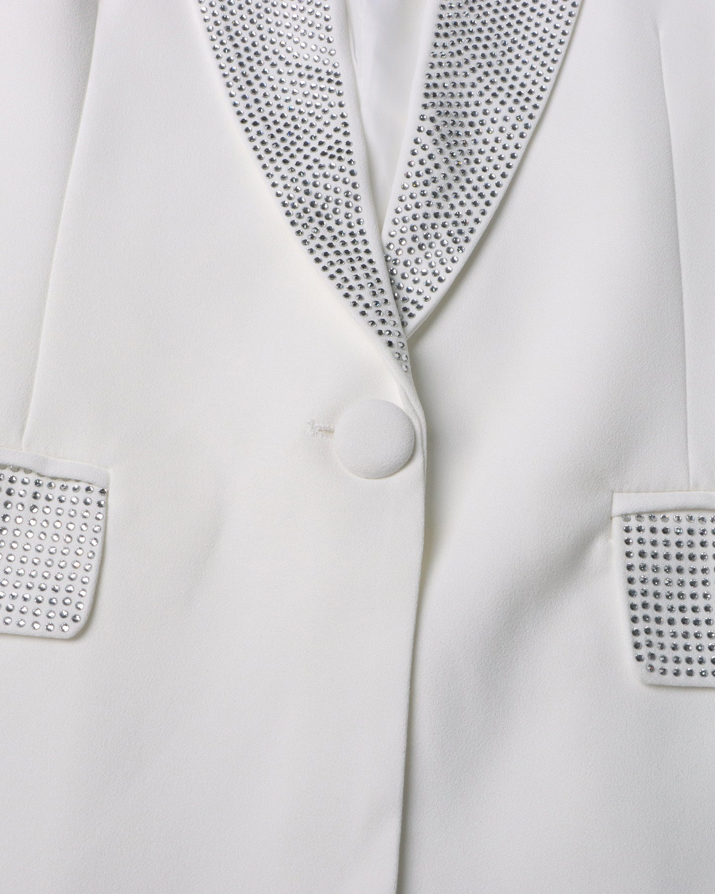 White Blazer with Sequin Trim & Feather Cuffs