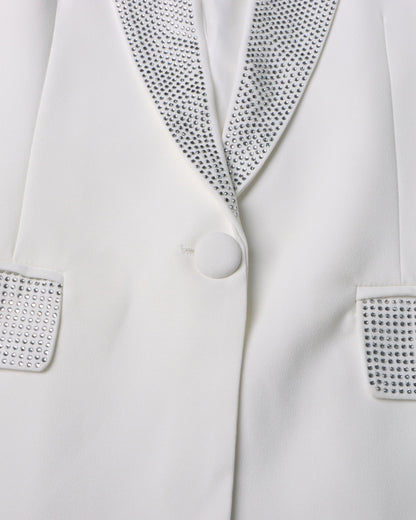 White Blazer with Sequin Trim & Feather Cuffs