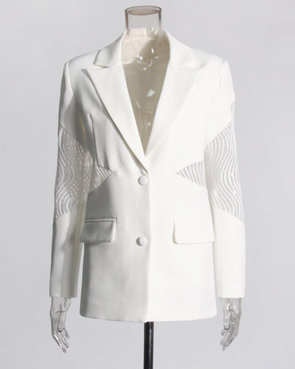 White Blazer with Sheer Mesh Sleeve Panels