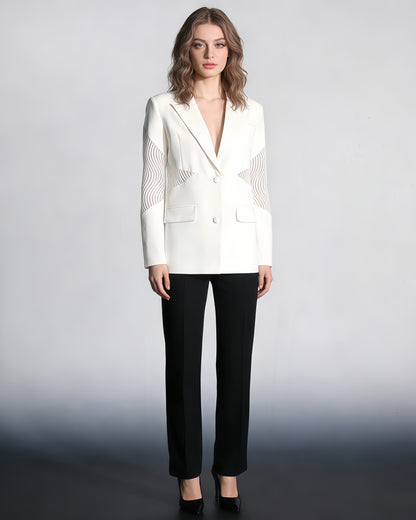 White Blazer with Sheer Mesh Sleeve Panels