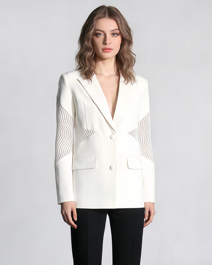White Blazer with Sheer Mesh Sleeve Panels
