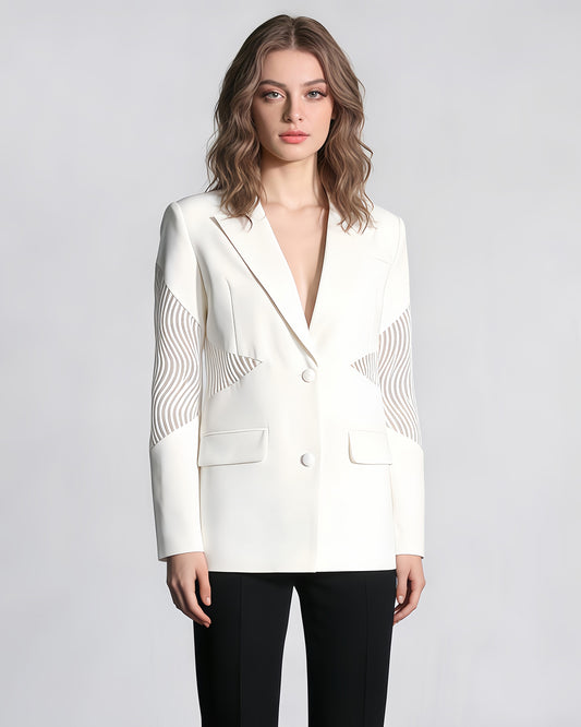 White Blazer with Sheer Mesh Sleeve Panels