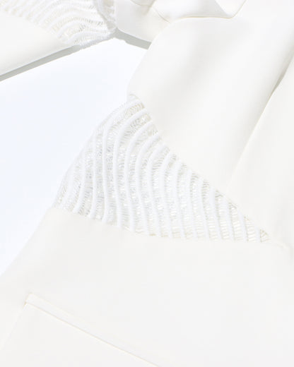White Blazer with Sheer Mesh Sleeve Panels