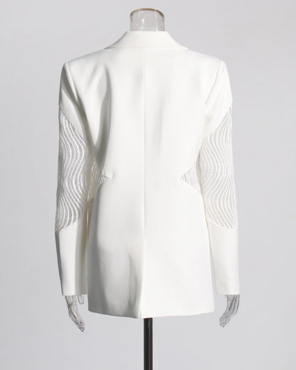 White Blazer with Sheer Mesh Sleeve Panels