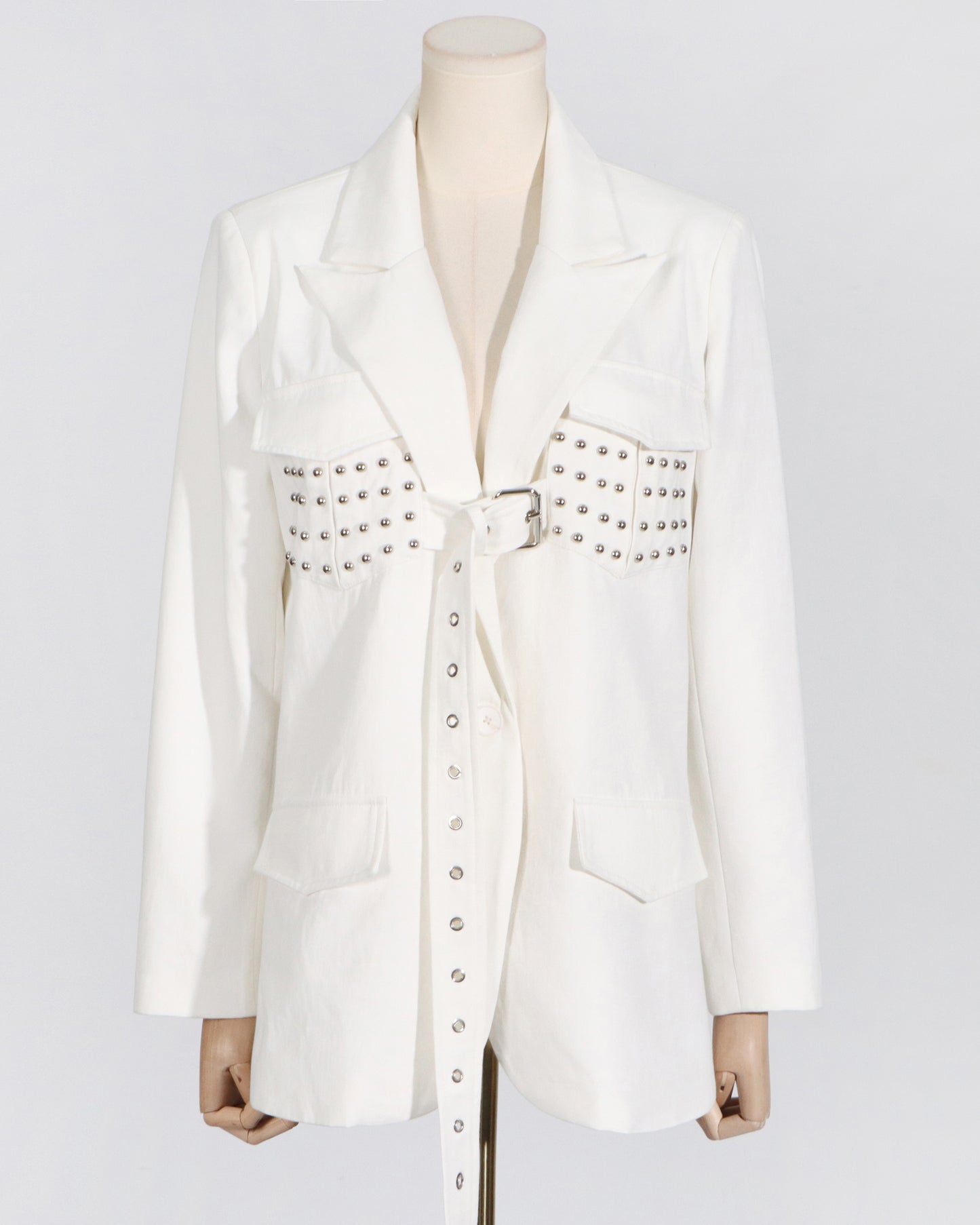 White Blazer with Studs & Buckle Belt