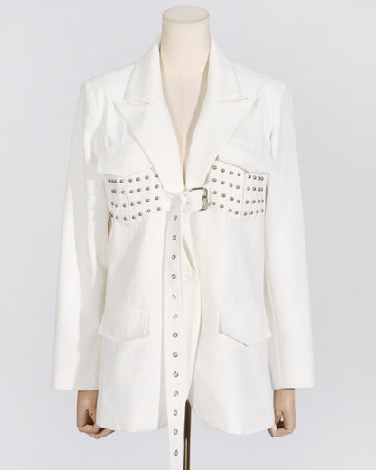 White Blazer with Studs & Buckle Belt