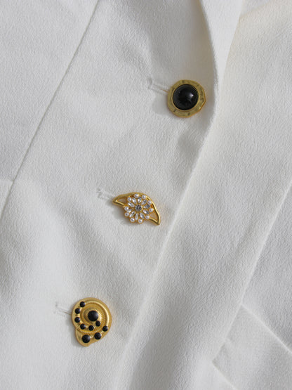 White Blazer with Unique Button & Drawstring Hem Detailing